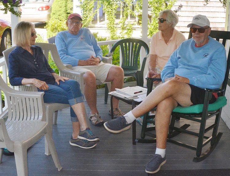 on the porch of the Dirty Dog
